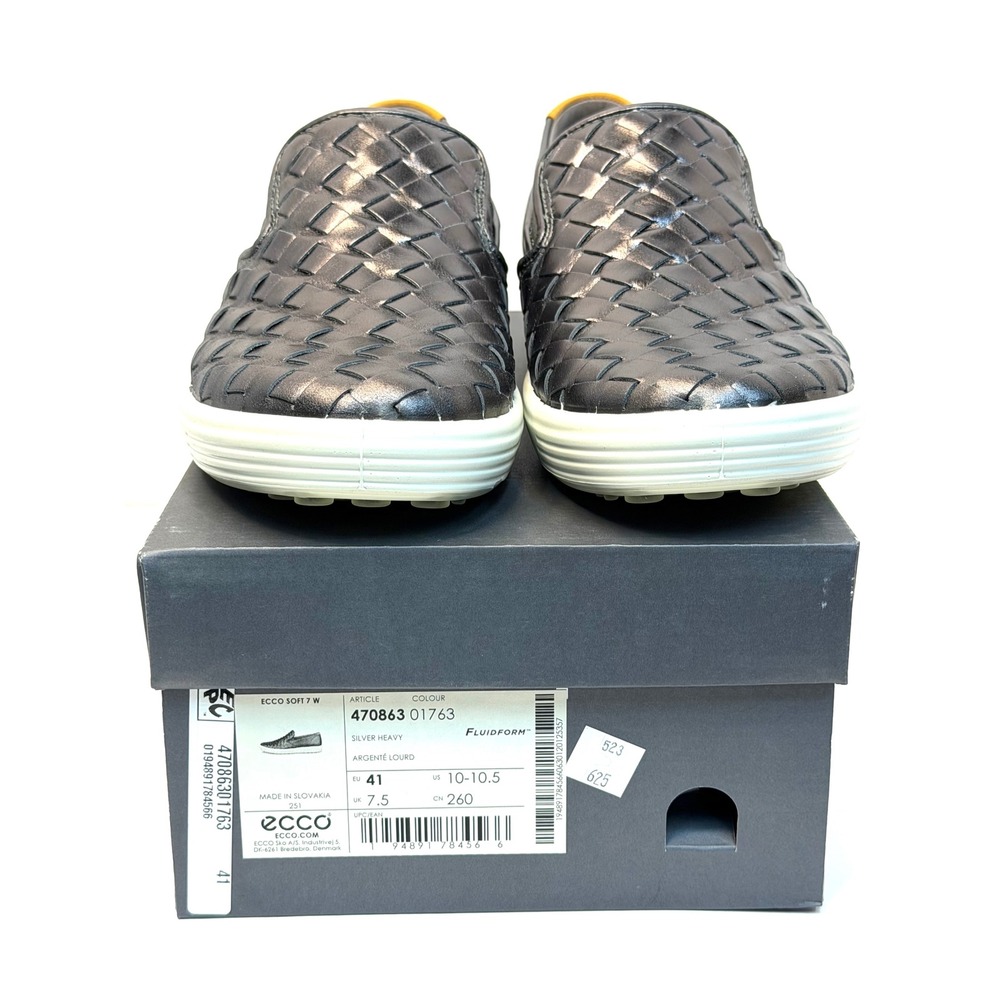 Ecco Women's Soft 7 Woven Slip-On Sneakers Silver Heavy Size 10-10.5 NWT/BOX